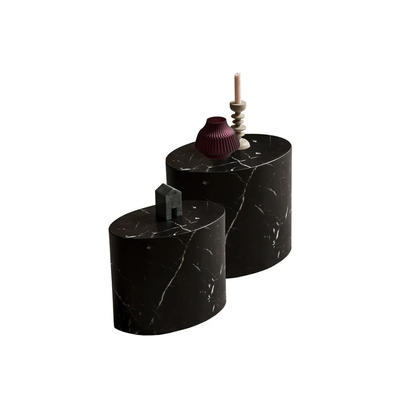 Couchtisch in schwarzer Marmoroptik – 2er-Set