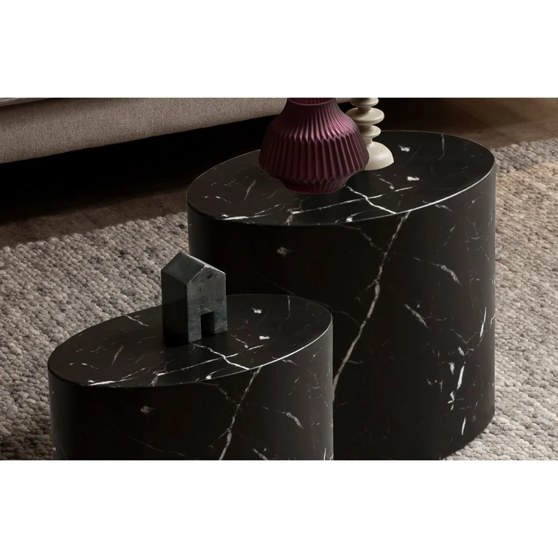Couchtisch in schwarzer Marmoroptik – 2er-Set