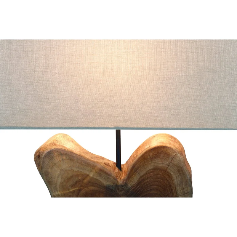 Tischleuchte mit Holzfuß und Leinenschirm – Natur/Weiß, 50 cm