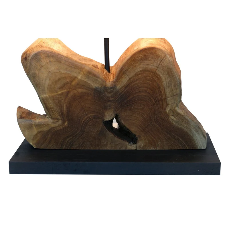 Tischleuchte mit Holzfuß und Leinenschirm – Natur/Weiß, 50 cm