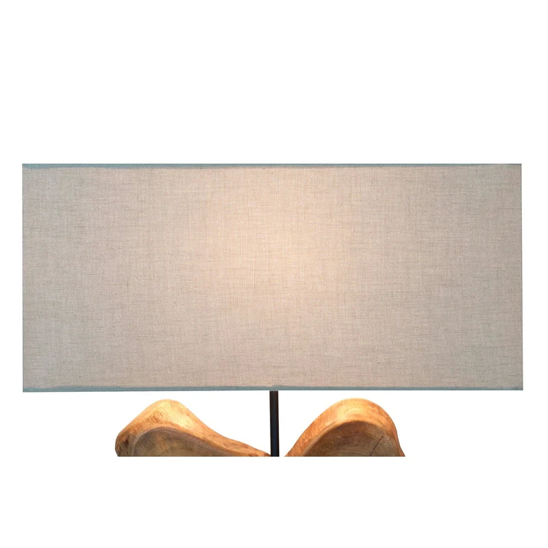 Tischleuchte mit Holzfuß und Leinenschirm – Natur/Weiß, 50 cm