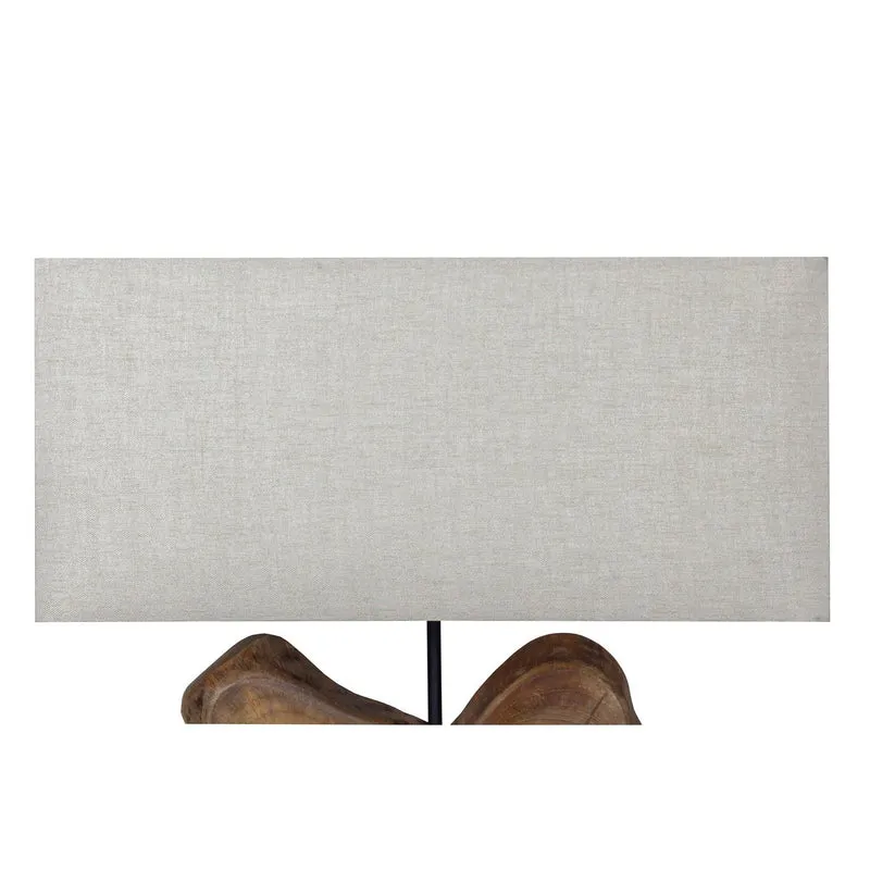 Tischleuchte mit Holzfuß und Leinenschirm – Natur/Weiß, 50 cm