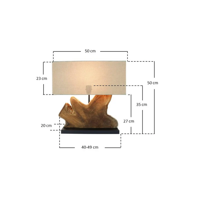 Tischleuchte mit Holzfuß und Leinenschirm – Natur/Weiß, 50 cm