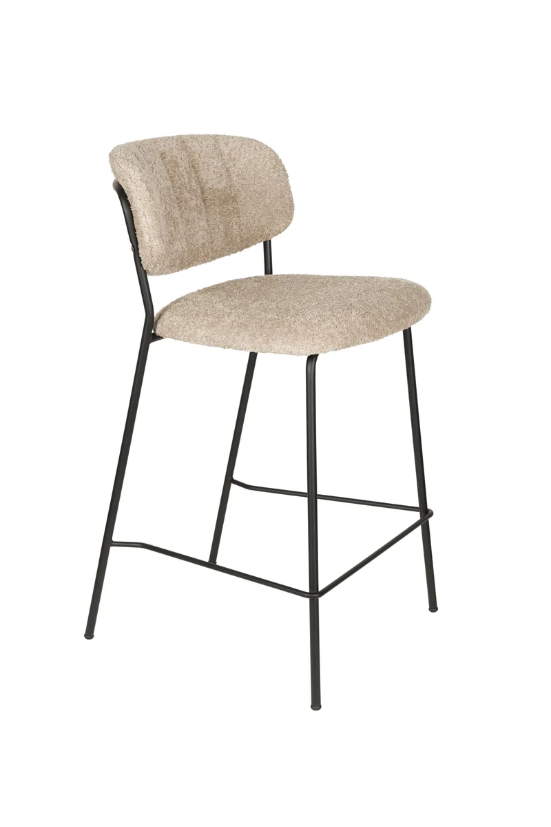 White Label Living Tresenhocker Jolien Schwarz/Beige Bouclé – 54 × 47 × 89 cm, 2er-Set
