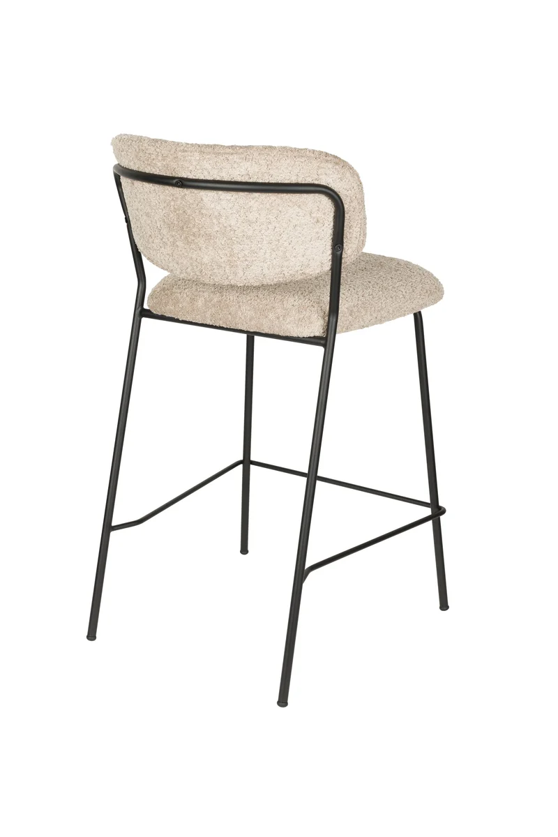 White Label Living Tresenhocker Jolien Schwarz/Beige Bouclé – 54 × 47 × 89 cm, 2er-Set