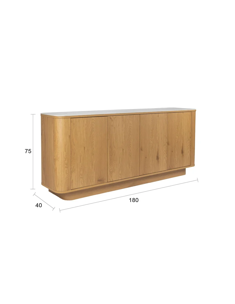 White Label Living Sideboard Hoch Almira – Eiche, Spanplatte, 40 × 180 × 75 cm