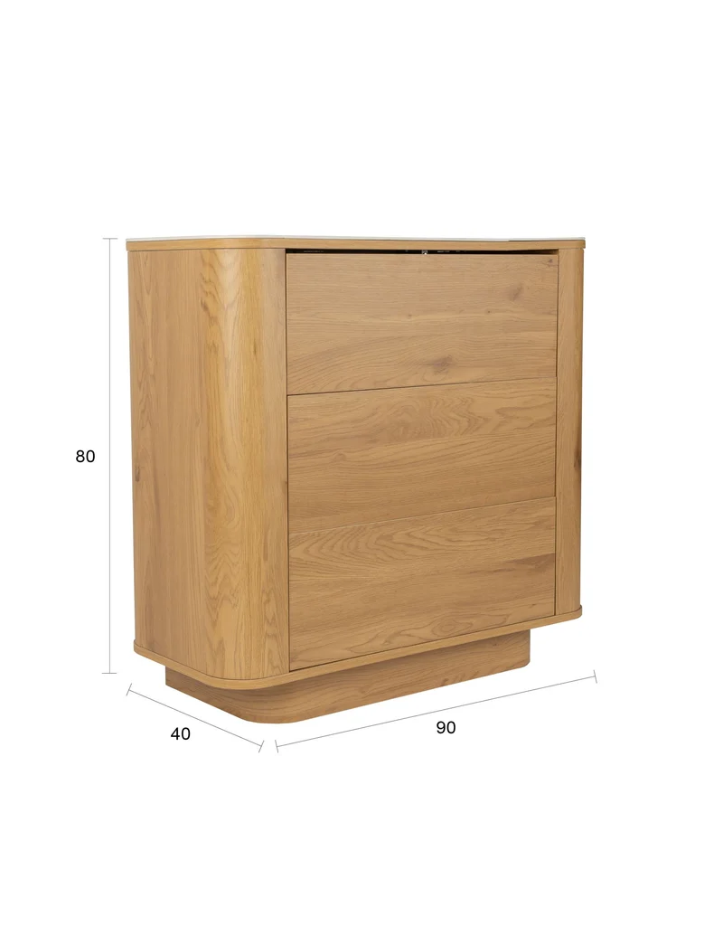 White Label Living Kommode Almira – Eiche, Spanplatte, 40 × 90 × 80 cm