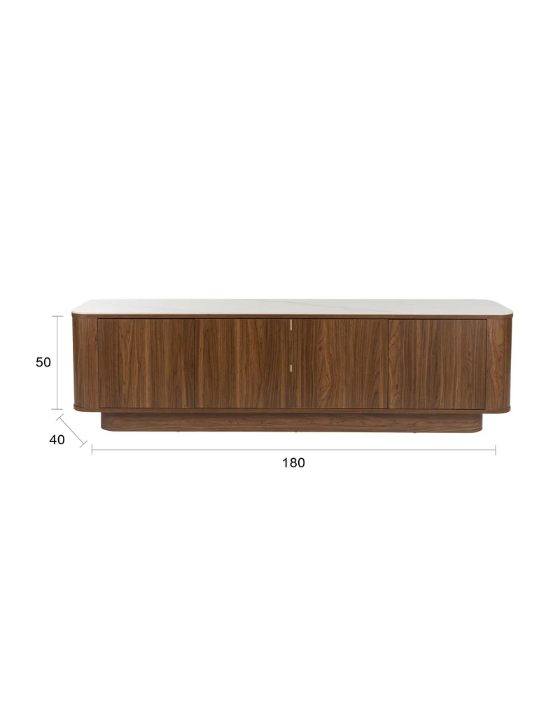 White Label Living Sideboard Niedrig Almira – Nussbaum, Spanplatte, 40 × 180 × 50 cm
