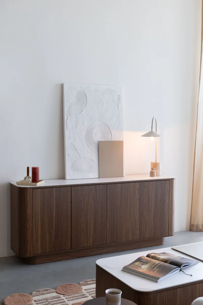 White Label Living Sideboard Hoch Almira – Nussbaum, Spanplatte, 40 × 180 × 75 cm