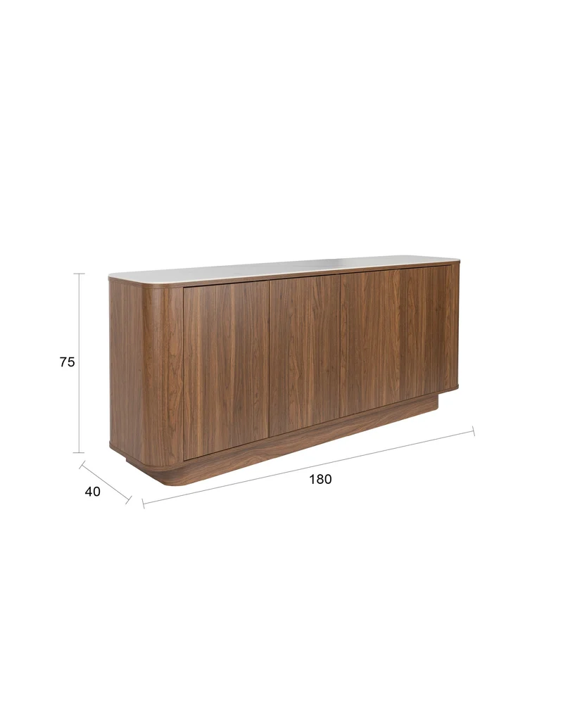 White Label Living Sideboard Hoch Almira – Nussbaum, Spanplatte, 40 × 180 × 75 cm