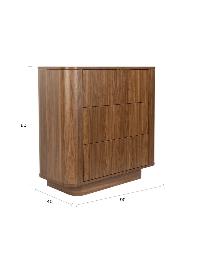 White Label Living Kommode Almira – Nussbaum, Spanplatte, 40 × 90 × 80 cm