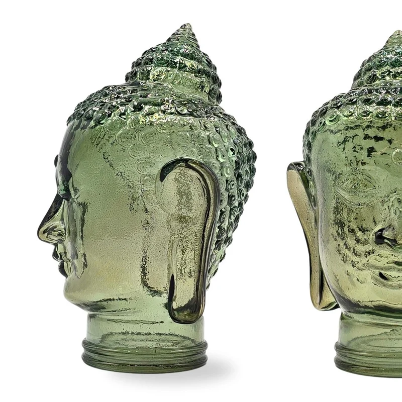 DEKOKOPF BUDDHA | Glas, Dekoration für Garten und Wohnung | Farbe: T06 olivgrün