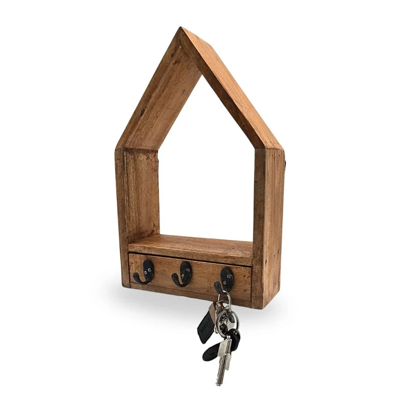 FLUR SCHLÜSSELBRETT "HOME" | 3 Haken, Massivholz | Haus Schlüsselhaken