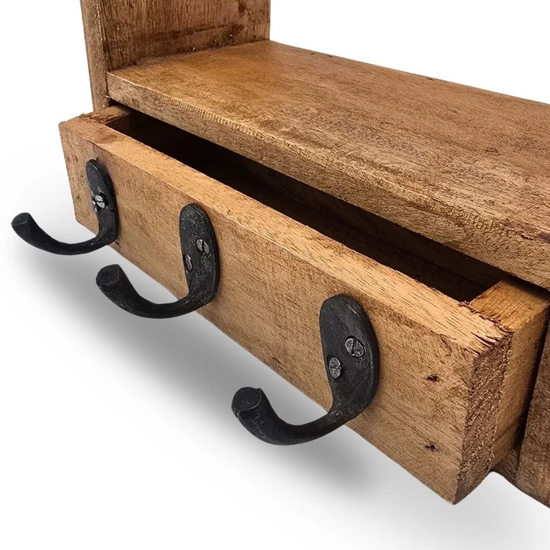 FLUR SCHLÜSSELBRETT "HOME" | 3 Haken, Massivholz | Haus Schlüsselhaken