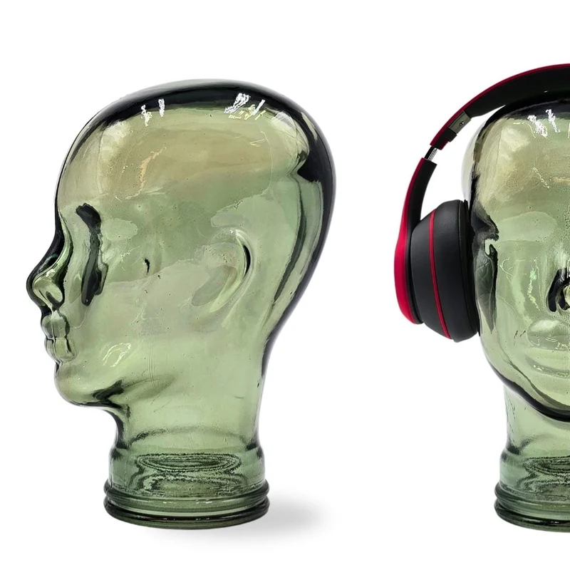 Glas KOPFHÖRERSTÄNDER MICK olivtransparent | 29cm Glaskopf Skulptur