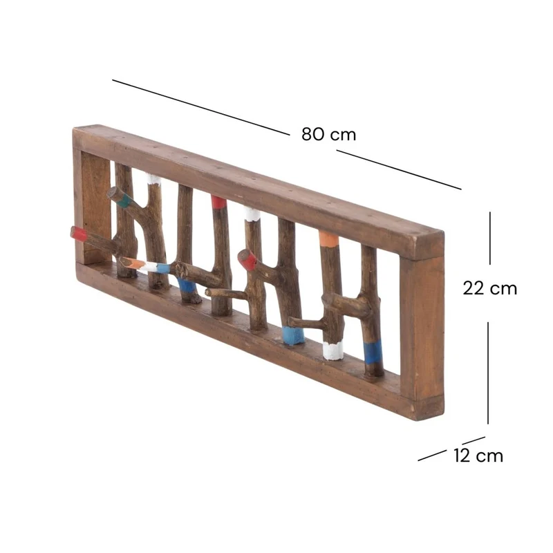 WANDGARDEROBE TREIBHOLZ UNIKAT | 80x22cm (BxH), Garderobe, Hakenleiste mit Ästen | Farbe: 11 vintage - bunt