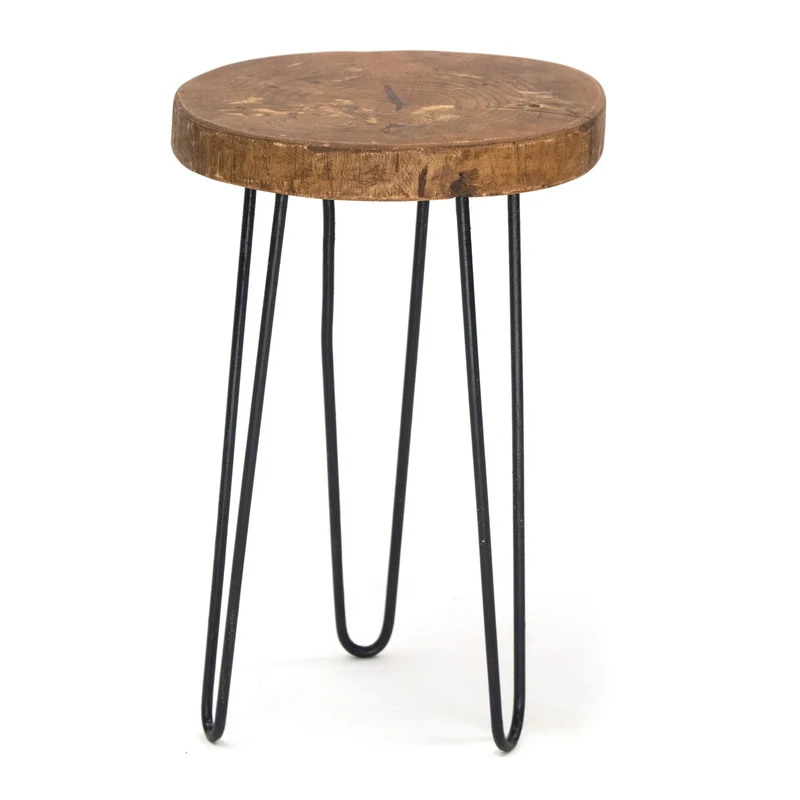 BEISTELLTISCH "BAUMSCHEIBE" | Holz, Metall, Ø 34 cm | Couchtisch