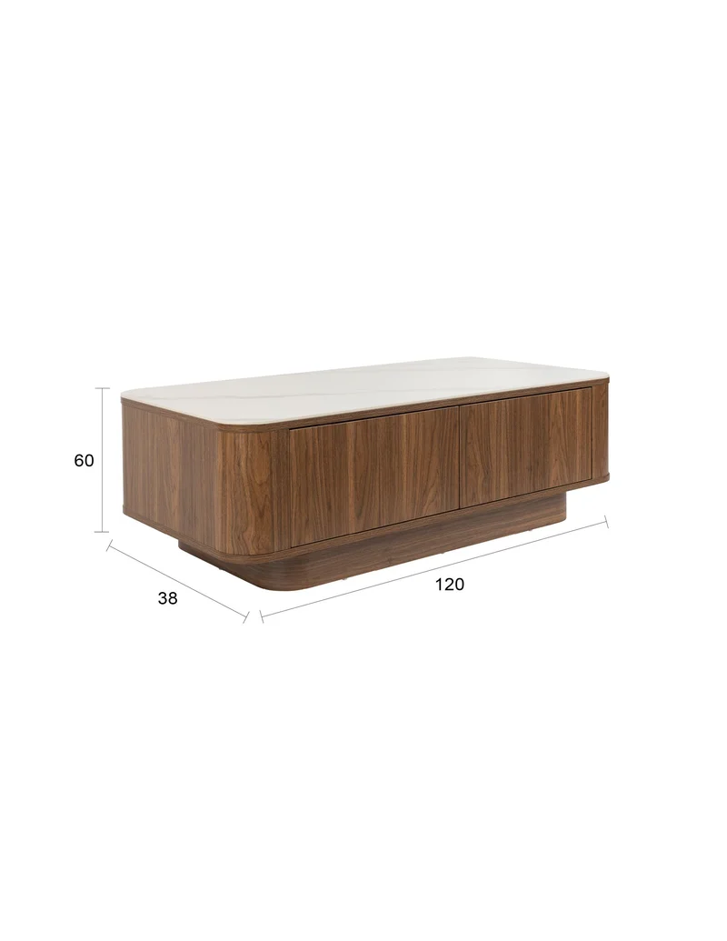 White Label Living Couchtisch Almira – Nussbaum, Spanplatte, 120 × 60 × 38 cm