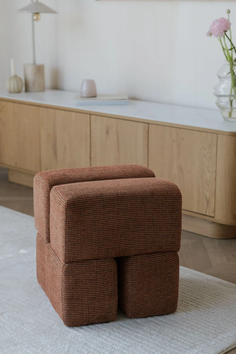 White Label Living Hocker Staple Terracotta – Polyester, 40 × 40 × 45 cm