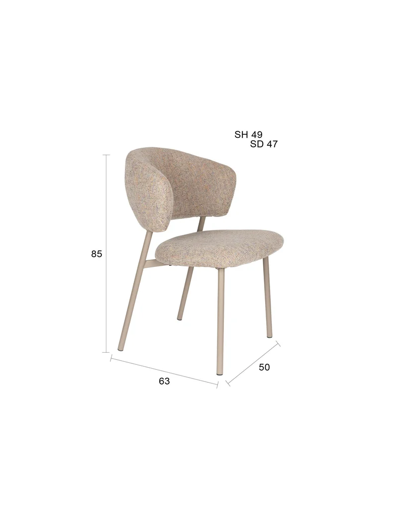 White Label Living Stuhl Jasmine Light Multicolour – Polyester, 63 × 50 × 85 cm, 2er-Set
