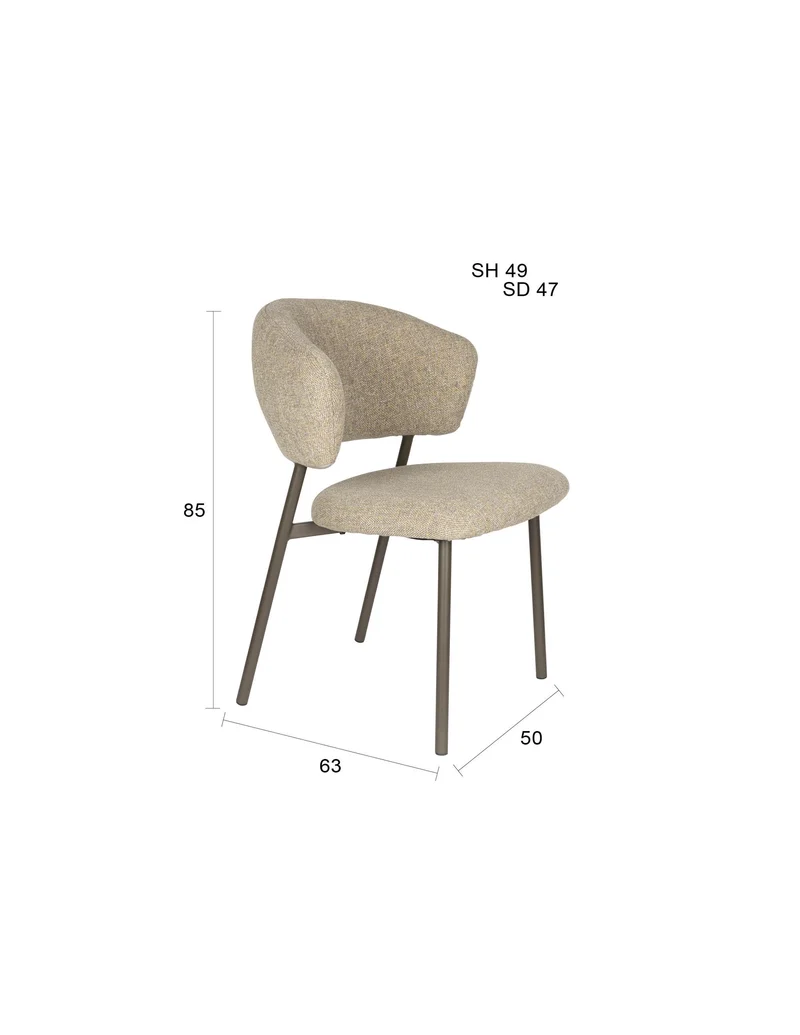 White Label Living Stuhl Jasmine – Grün, Polyester, 63 × 50 × 85 cm, 2er-Set