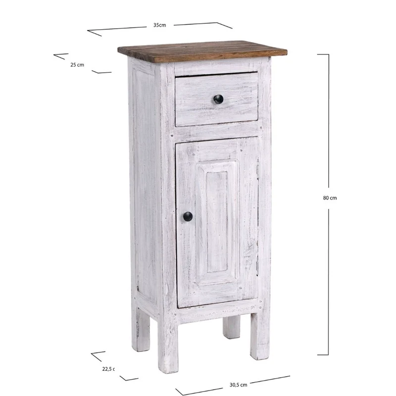 FLURSCHRANK PLANT 80x36cm (HxB) Massivholz | Telefontisch | Farbe: 05 weiß-natur