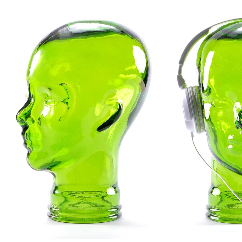 Glas KOPFHÖRERSTÄNDER MICK grün transparent | 29cm Glaskopf Skulptur