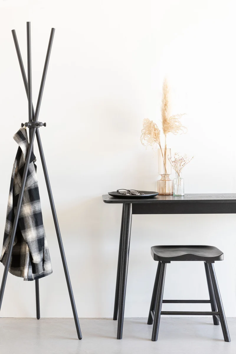 White Label Living Hocker Vander – Schwarz, Massives Eichenholz, 33 × 43 × 46 cm
