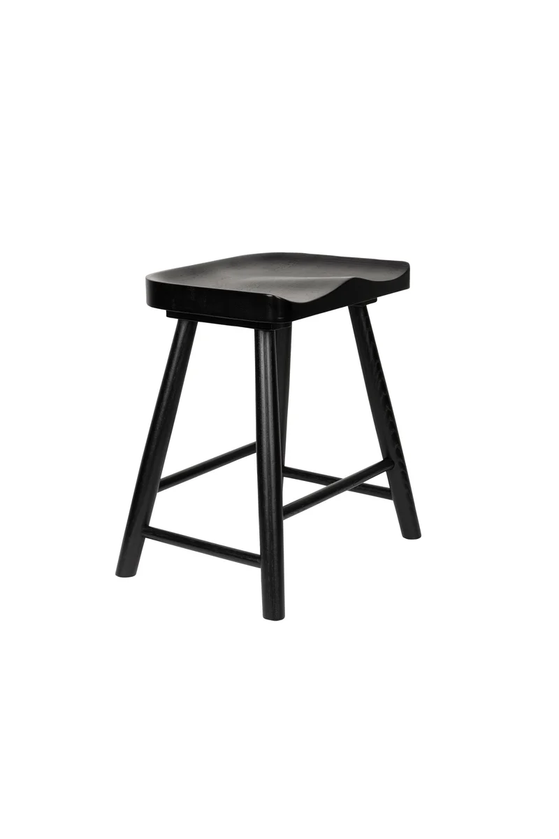 White Label Living Hocker Vander – Schwarz, Massives Eichenholz, 33 × 43 × 46 cm