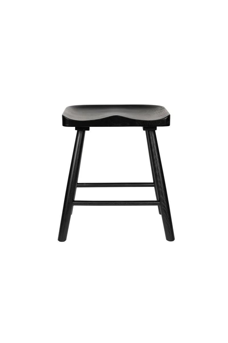 White Label Living Hocker Vander – Schwarz, Massives Eichenholz, 33 × 43 × 46 cm