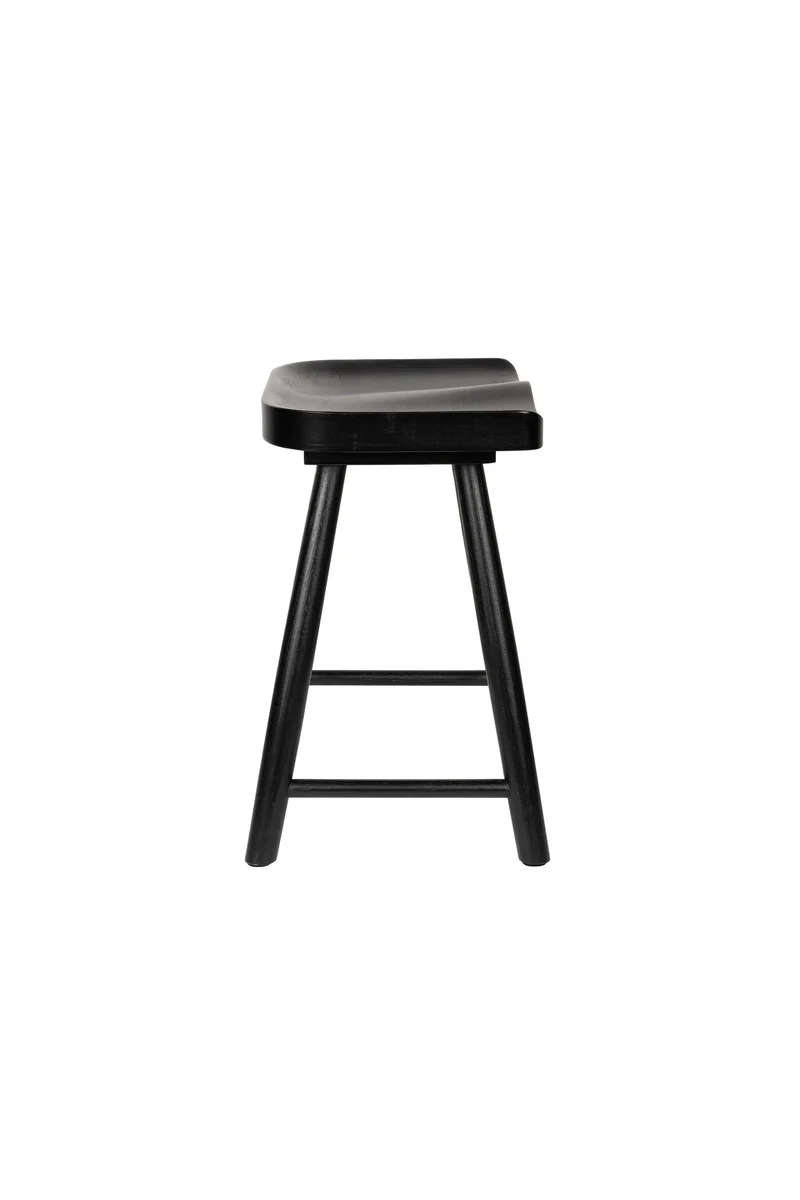 White Label Living Hocker Vander – Schwarz, Massives Eichenholz, 33 × 43 × 46 cm