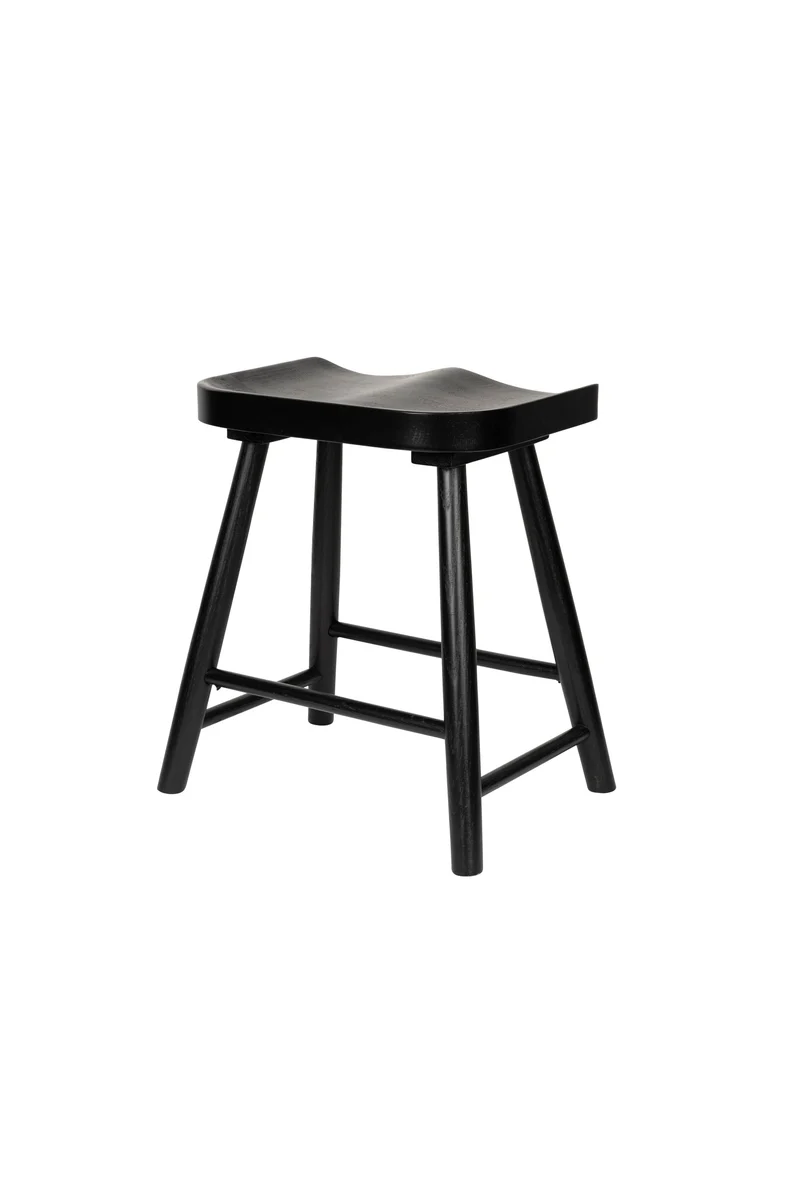 White Label Living Hocker Vander – Schwarz, Massives Eichenholz, 33 × 43 × 46 cm