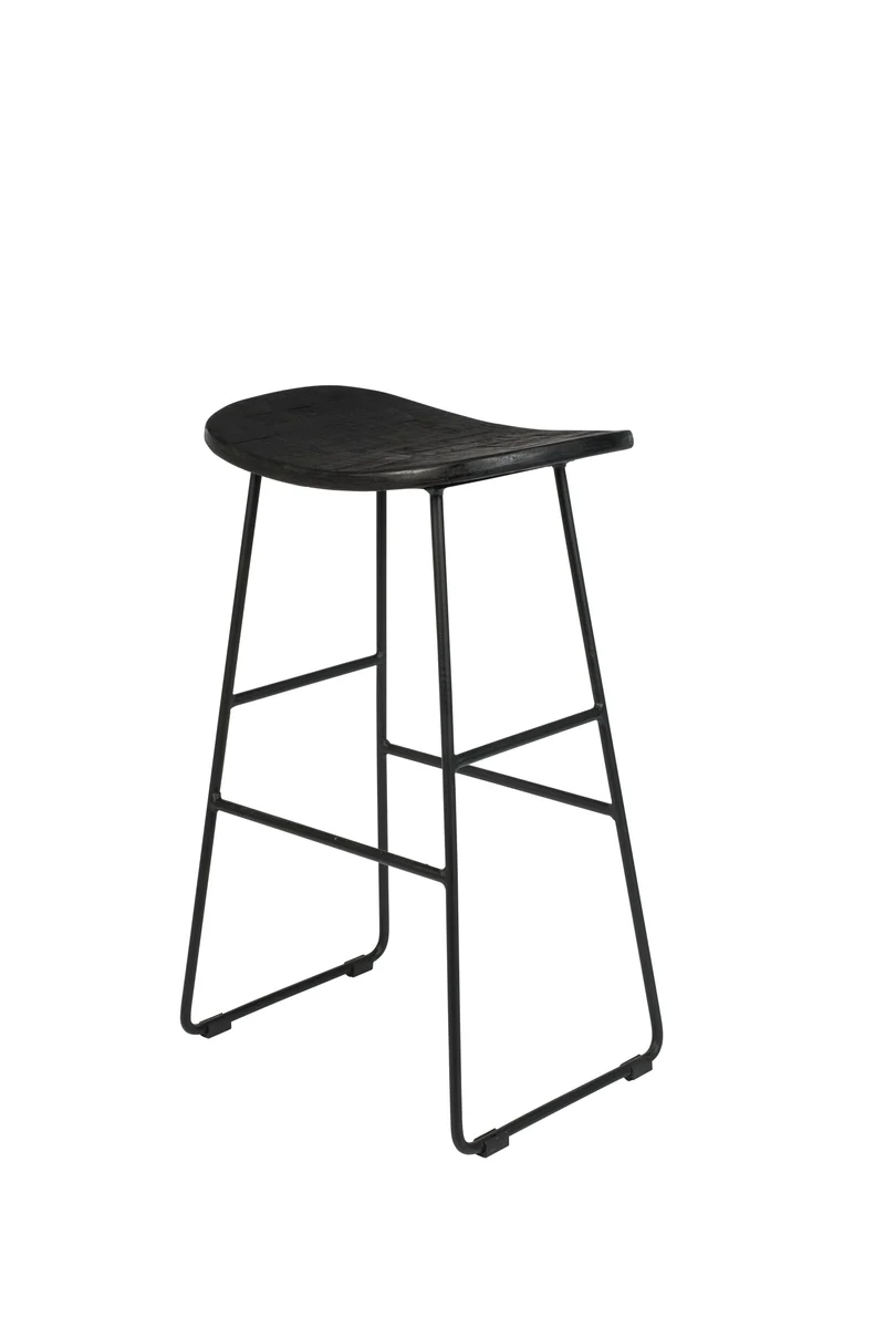 White Label Living Tresenhocker Tangle – Schwarz, Teakholz, 30 × 40 × 65 cm