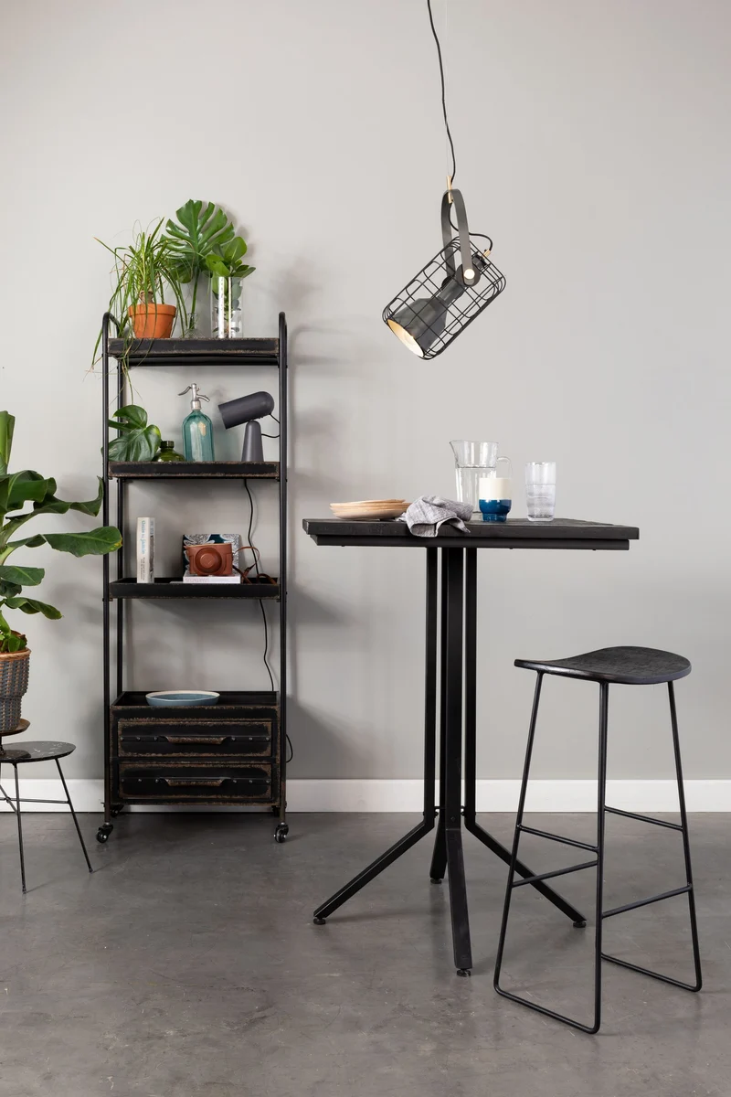 White Label Living Barhocker Barstool Tangle – Schwarz, Teakholz, 30 × 40 × 80 cm