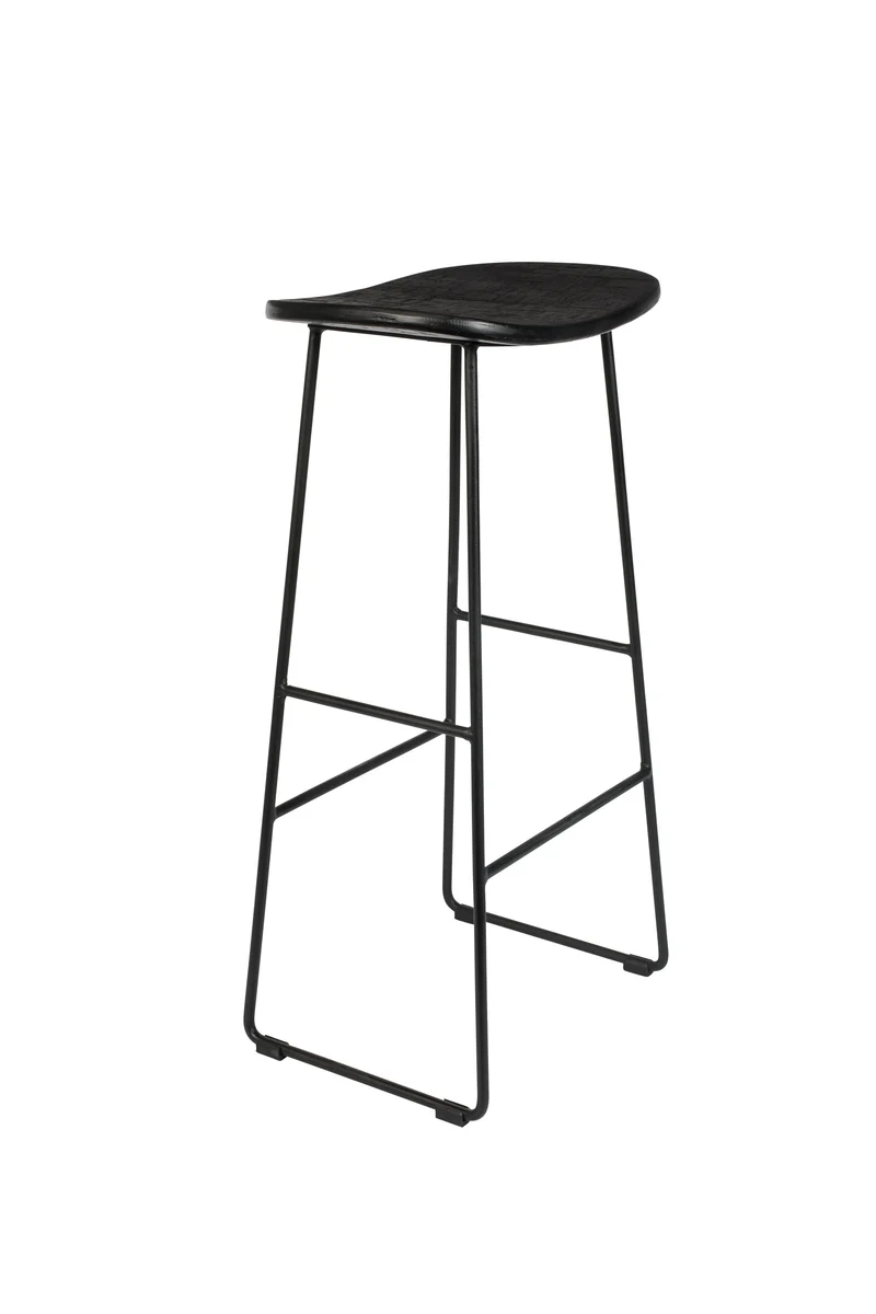 White Label Living Barhocker Barstool Tangle – Schwarz, Teakholz, 30 × 40 × 80 cm