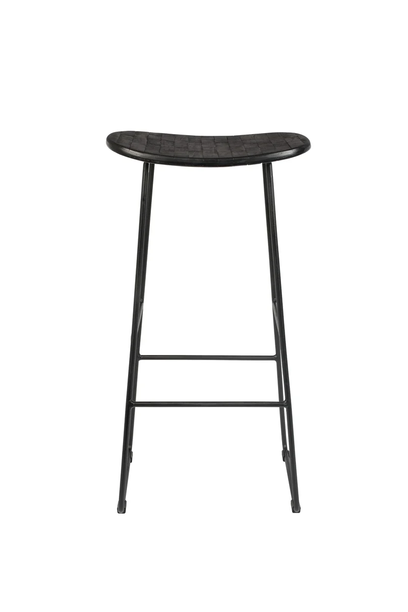 White Label Living Barhocker Barstool Tangle – Schwarz, Teakholz, 30 × 40 × 80 cm