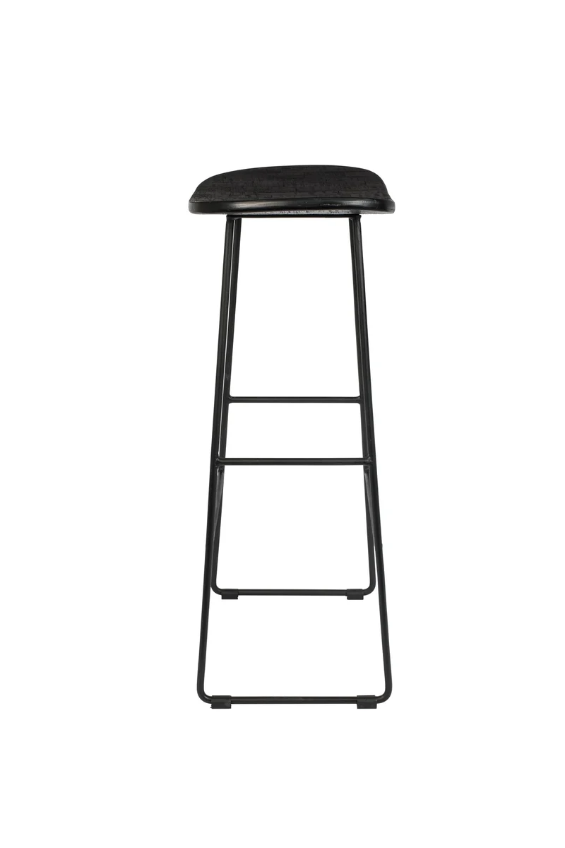 White Label Living Barhocker Barstool Tangle – Schwarz, Teakholz, 30 × 40 × 80 cm