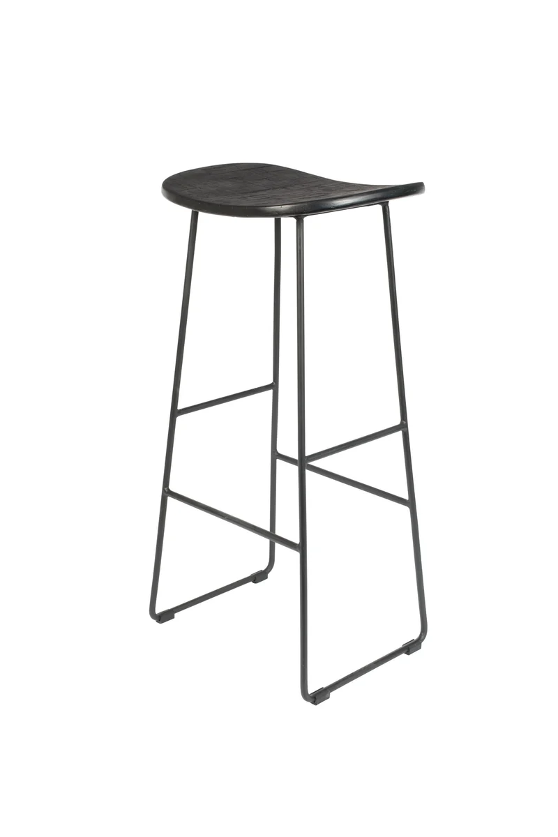 White Label Living Barhocker Barstool Tangle – Schwarz, Teakholz, 30 × 40 × 80 cm