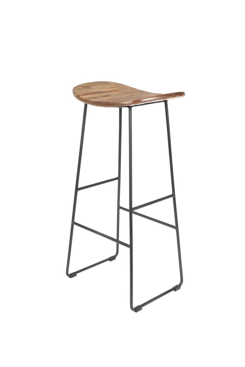 White Label Living Barhocker Barstool Tangle – Natur, Teakholz, 30 × 40 × 80 cm