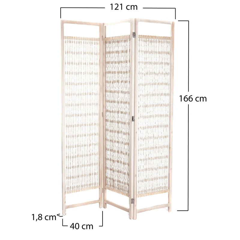 RAUMTEILER "COSMO" | Holz, Geknüpftes Garn, 166cm | Paravent | Farbe: natur