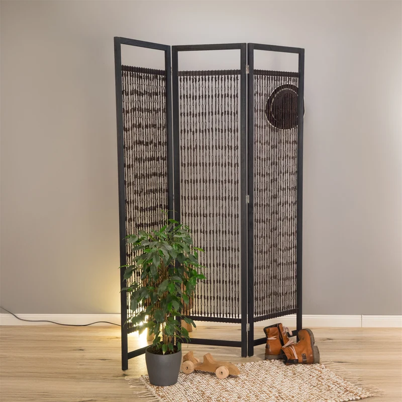 RAUMTEILER "COSMO" | Holz, Geknüpftes Garn, 166cm | Paravent | Farbe: schwarz