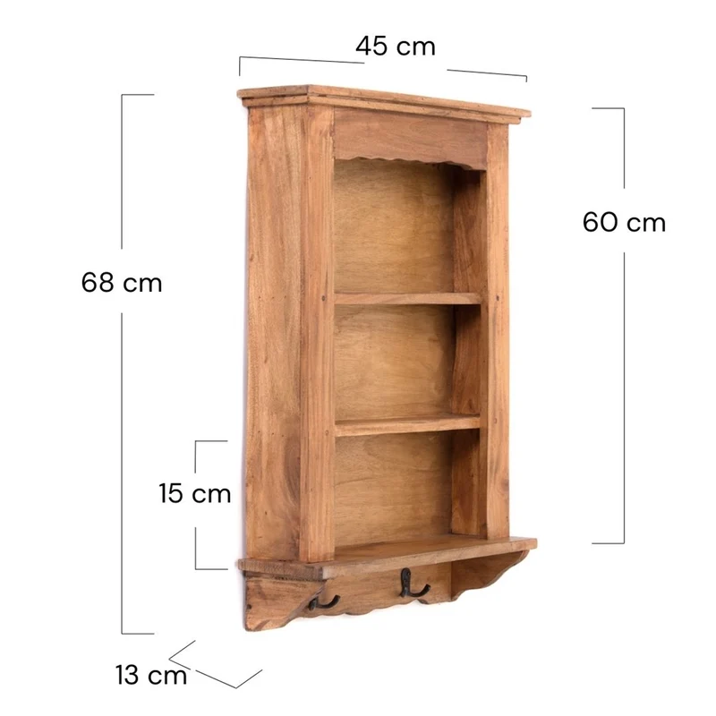 WANDREGAL "COUNTRY" | Mahagoni Holz, 68 cm | Küchenregal mit Haken