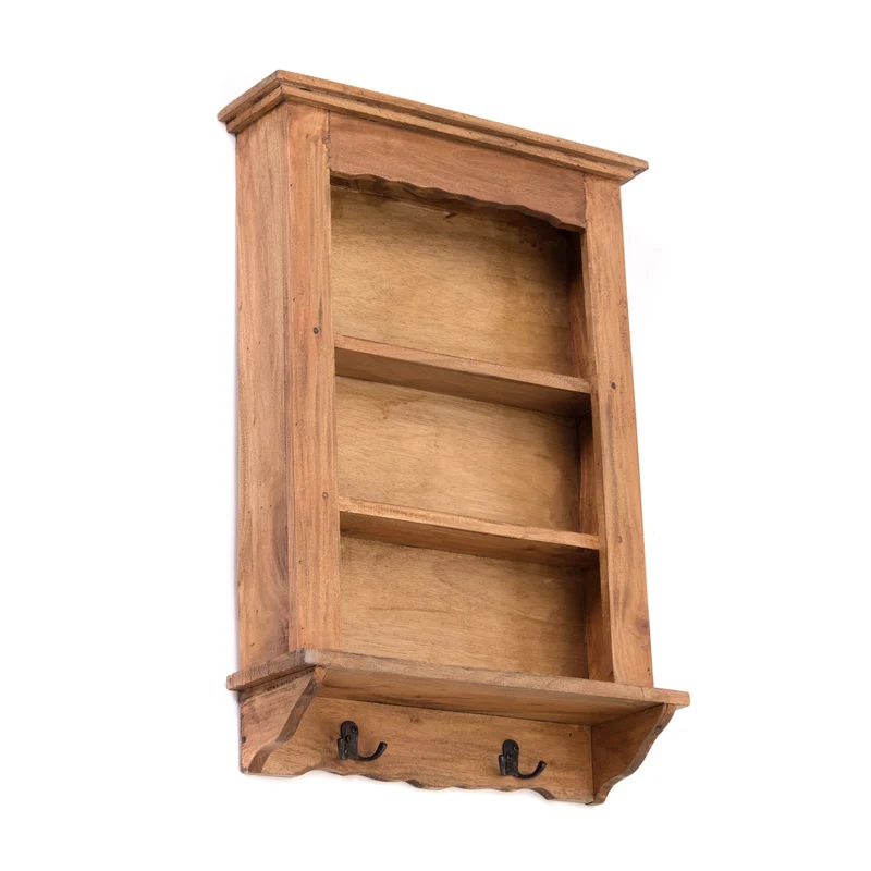 WANDREGAL "COUNTRY" | Mahagoni Holz, 68 cm | Küchenregal mit Haken