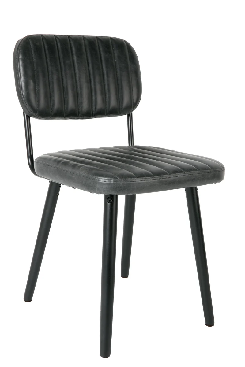 White Label Living Stuhl Jake Worn – Schwarz, PU-Kunstleder, 58 × 46 × 81 cm