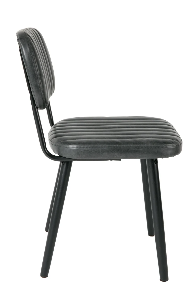 White Label Living Stuhl Jake Worn – Schwarz, PU-Kunstleder, 58 × 46 × 81 cm