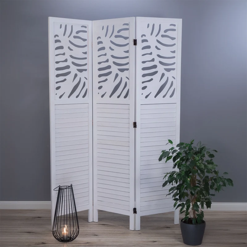 RAUMTEILER "PALM" | Holz, 170x120 cm | Weißer Paravent mit Gravur