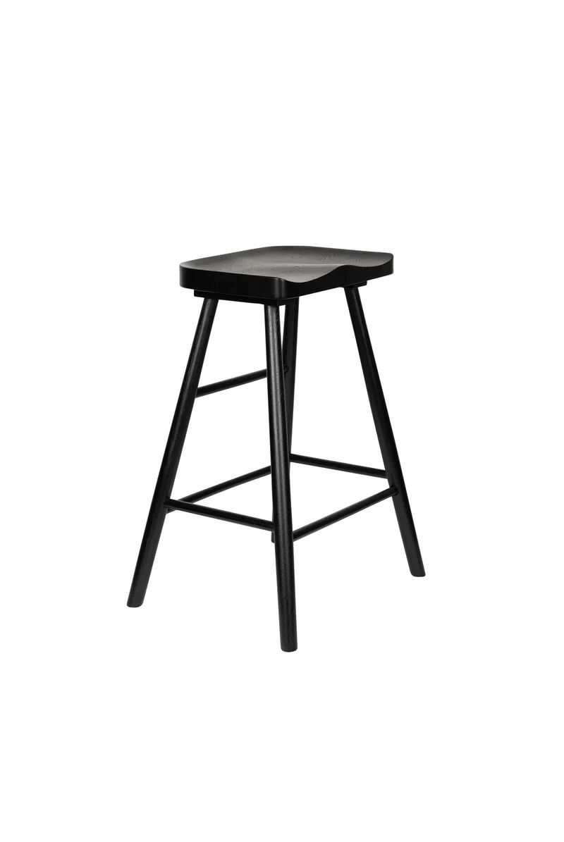 White Label Living Tresenhocker Vander – Schwarz, Massives Eichenholz, 39 × 50 × 64 cm
