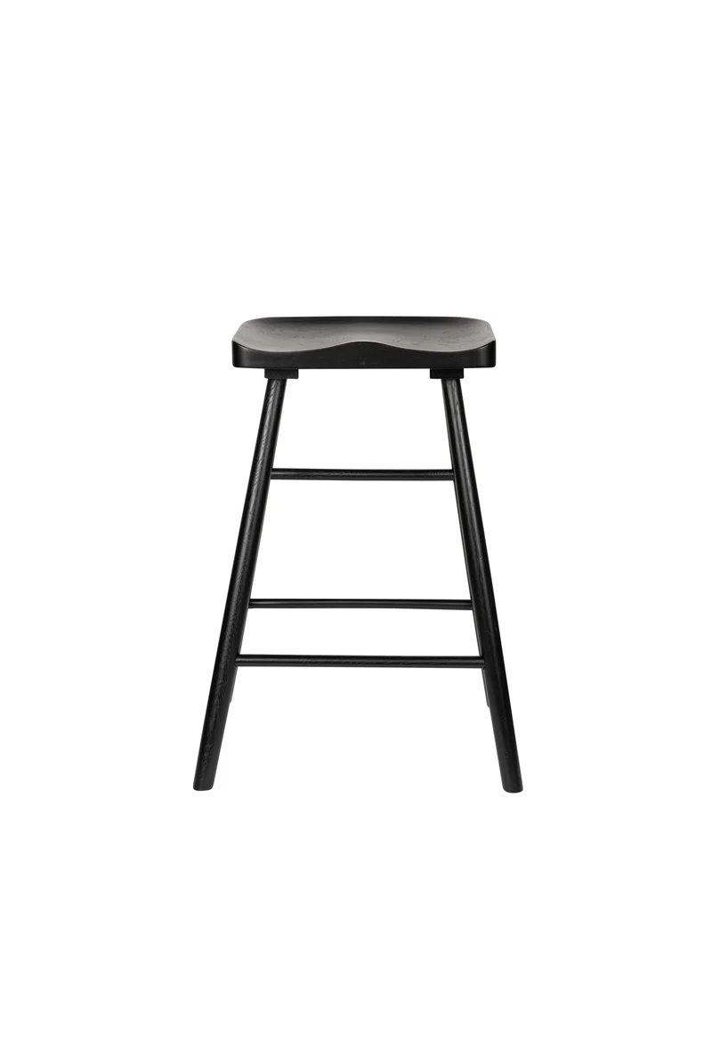 White Label Living Tresenhocker Vander – Schwarz, Massives Eichenholz, 39 × 50 × 64 cm