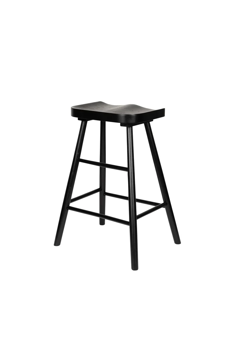White Label Living Tresenhocker Vander – Schwarz, Massives Eichenholz, 39 × 50 × 64 cm