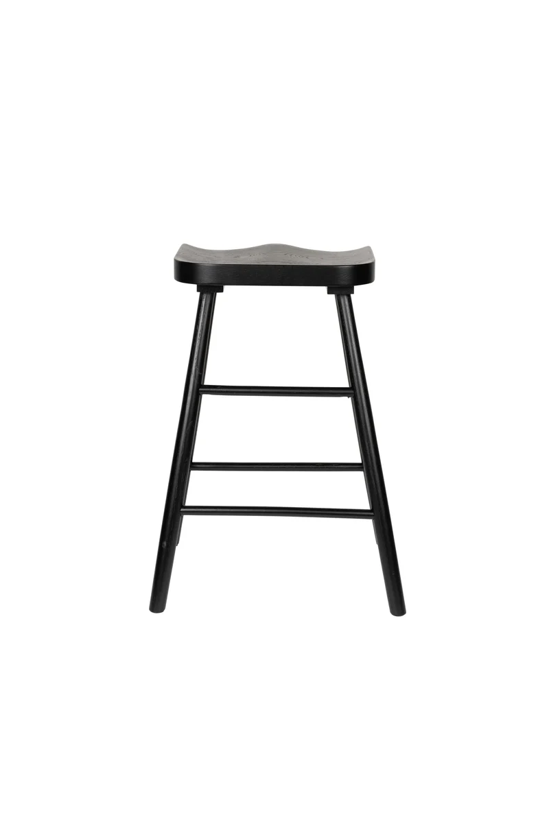 White Label Living Tresenhocker Vander – Schwarz, Massives Eichenholz, 39 × 50 × 64 cm
